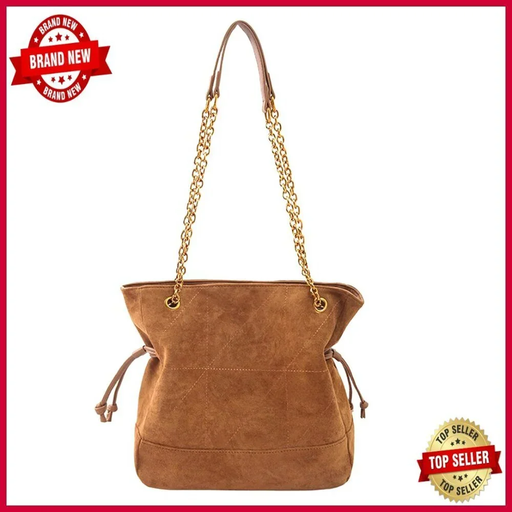 Large Faux Suede Hobo Tote with Chain Strap, Spacious Shoulder Bag